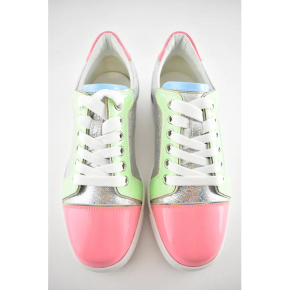 Christian Louboutin Fun Vieira Flat Patent Pink Silver Blue Low Top Sneaker 36.5 - Picture 7 of 12